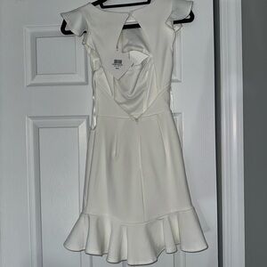 Ruffle Trim White Mini Dress